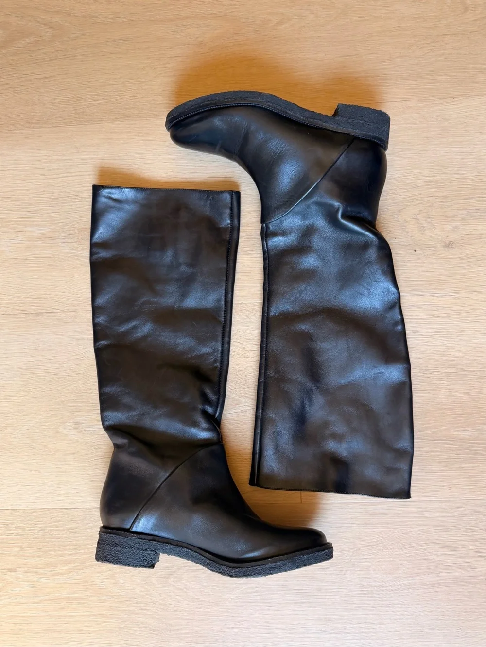 Diane von Furstenberg Black Leather Knee High Flat Boots